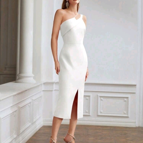 ONE SHOULDER SPLIT HEM DRESS - Picture 3 of 5